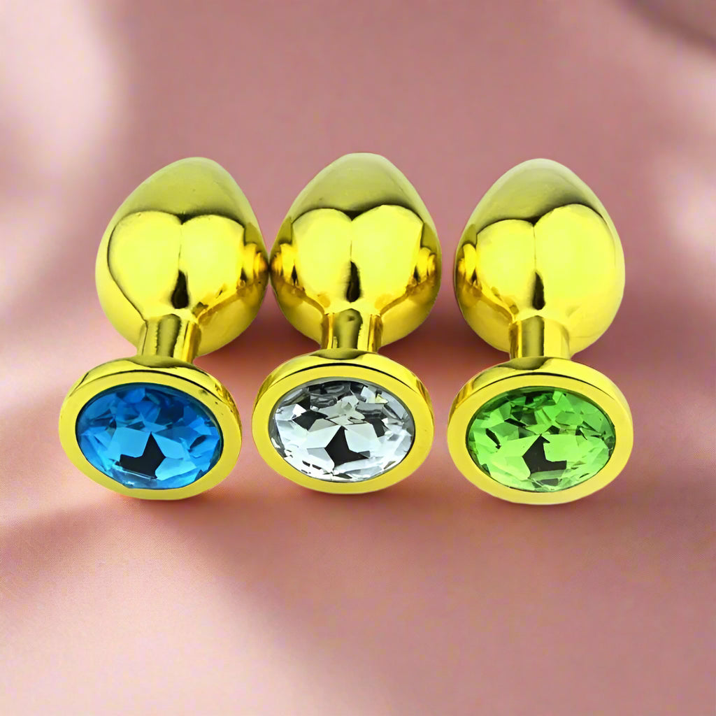 GildedGems™ by AfterGlow – Jeweled Gold Metal Butt Plug (3-Piece Set)