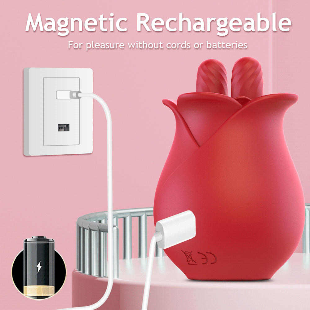 The Flutter by AfterGlow™ –  Rose Tongue Licking Vibrator – 10-Mode Wiggling Clit & Nipple Teaser