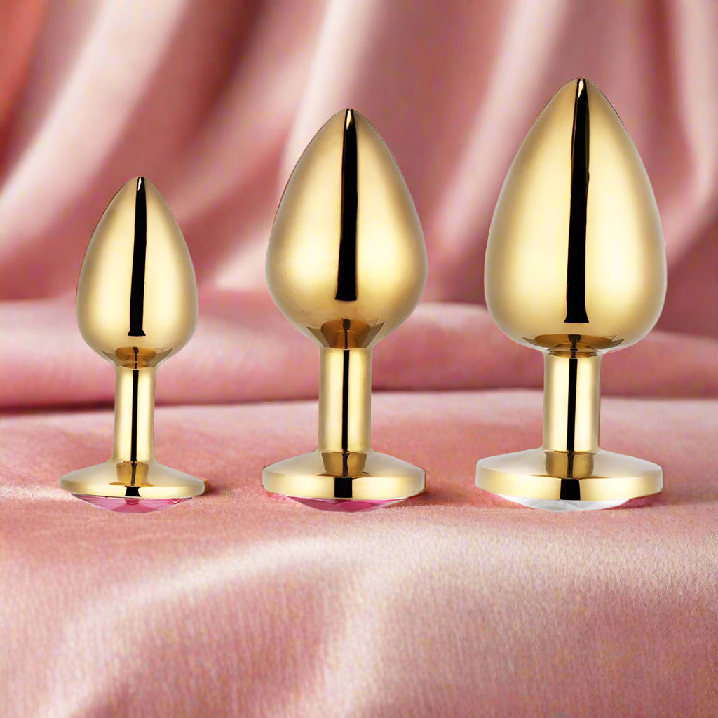 GildedGems™ by AfterGlow – Jeweled Gold Metal Butt Plug (3-Piece Set)