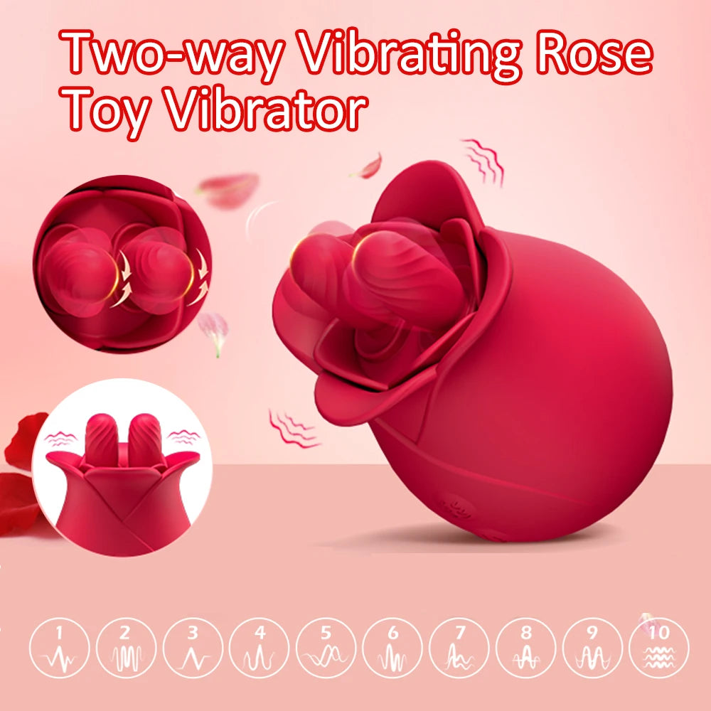 The Flutter by AfterGlow™ –  Rose Tongue Licking Vibrator – 10-Mode Wiggling Clit & Nipple Teaser