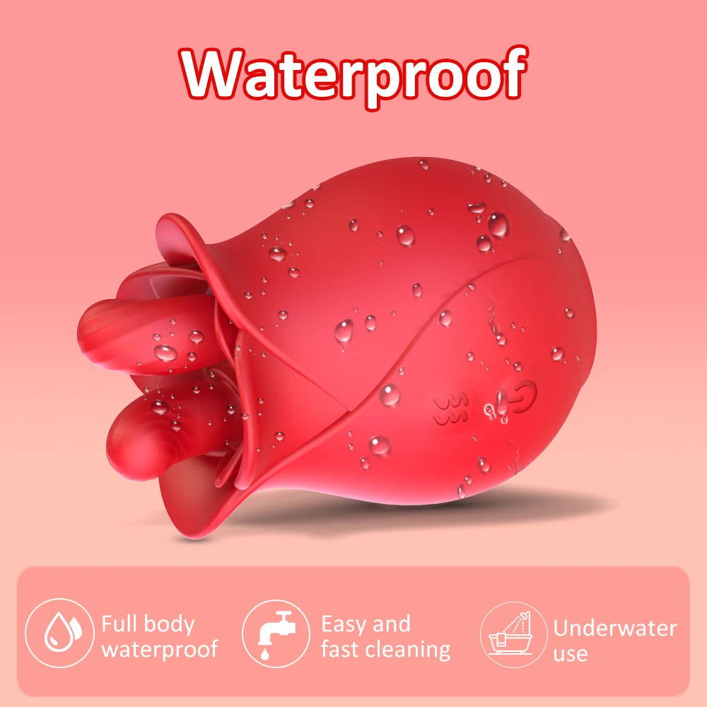 The Flutter by AfterGlow™ –  Rose Tongue Licking Vibrator – 10-Mode Wiggling Clit & Nipple Teaser