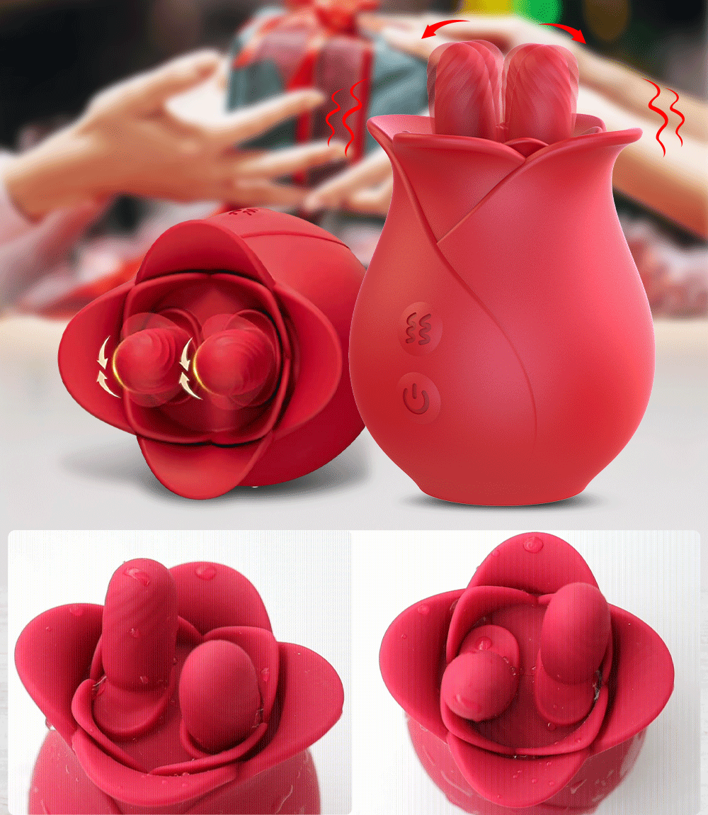 The Flutter by AfterGlow™ –  Rose Tongue Licking Vibrator – 10-Mode Wiggling Clit & Nipple Teaser