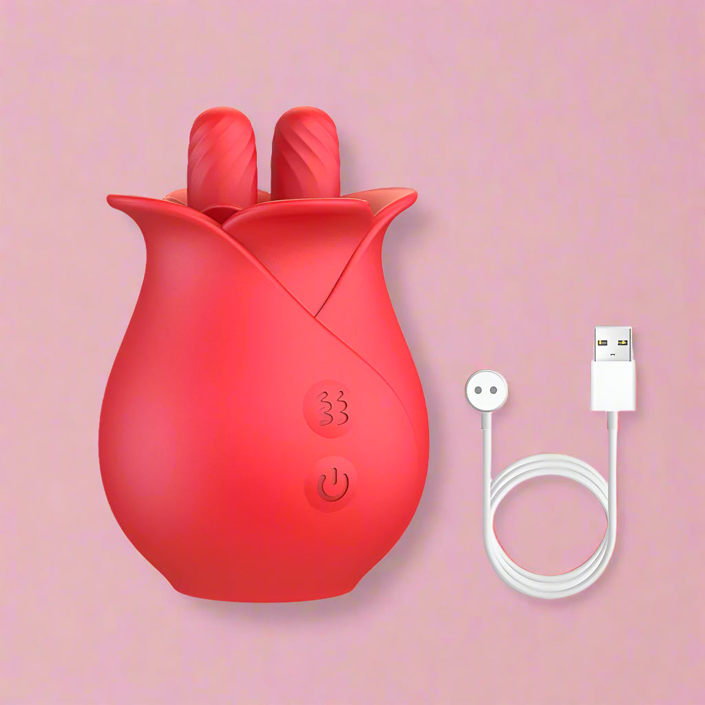 The Flutter by AfterGlow™ –  Rose Tongue Licking Vibrator – 10-Mode Wiggling Clit & Nipple Teaser