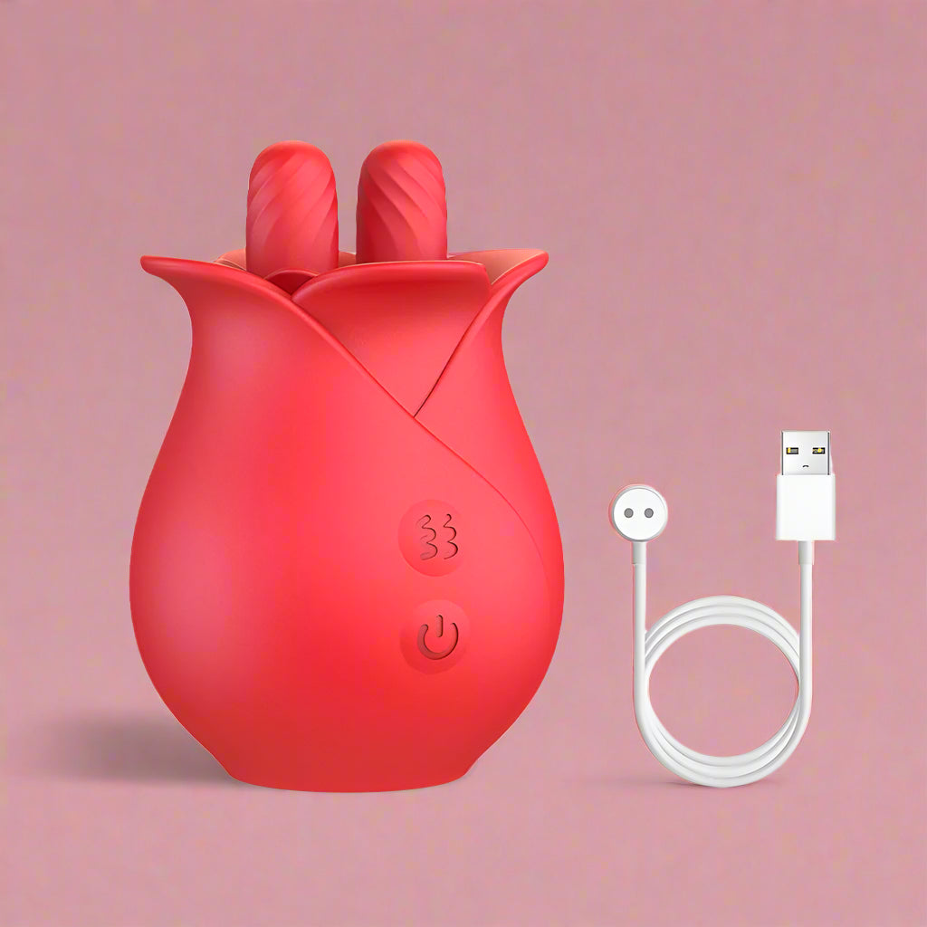 The Flutter by AfterGlow™ –  Rose Tongue Licking Vibrator – 10-Mode Wiggling Clit & Nipple Teaser