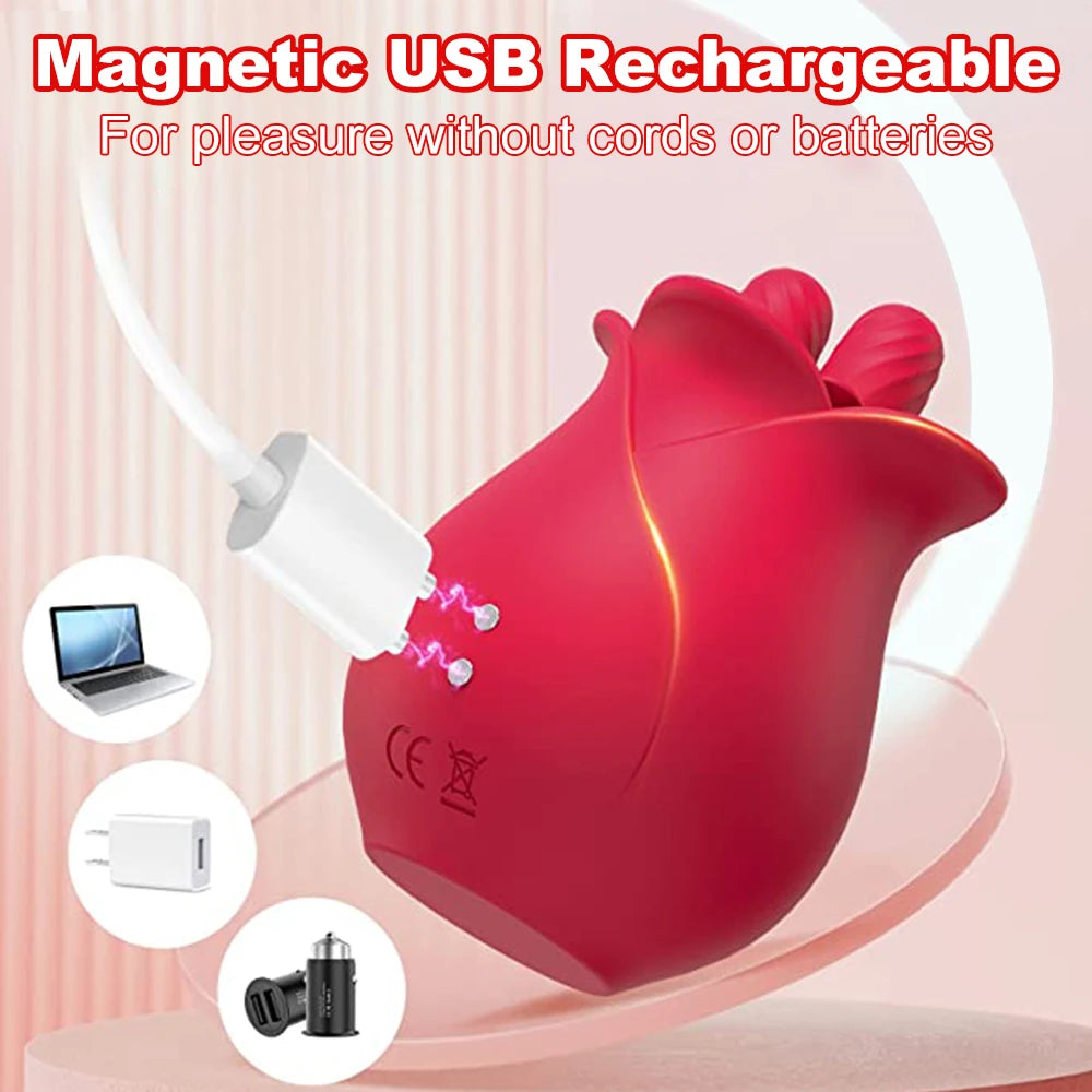 The Flutter by AfterGlow™ –  Rose Tongue Licking Vibrator – 10-Mode Wiggling Clit & Nipple Teaser