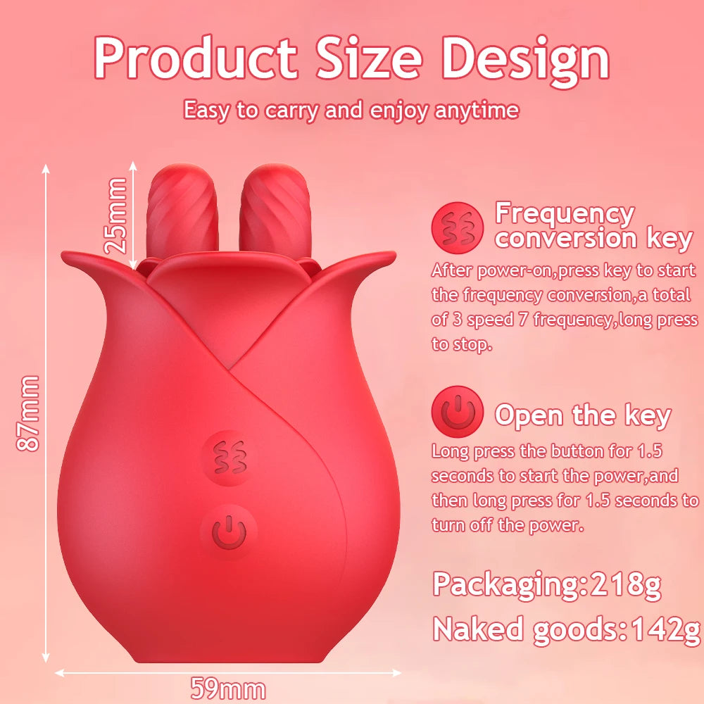 The Flutter by AfterGlow™ –  Rose Tongue Licking Vibrator – 10-Mode Wiggling Clit & Nipple Teaser