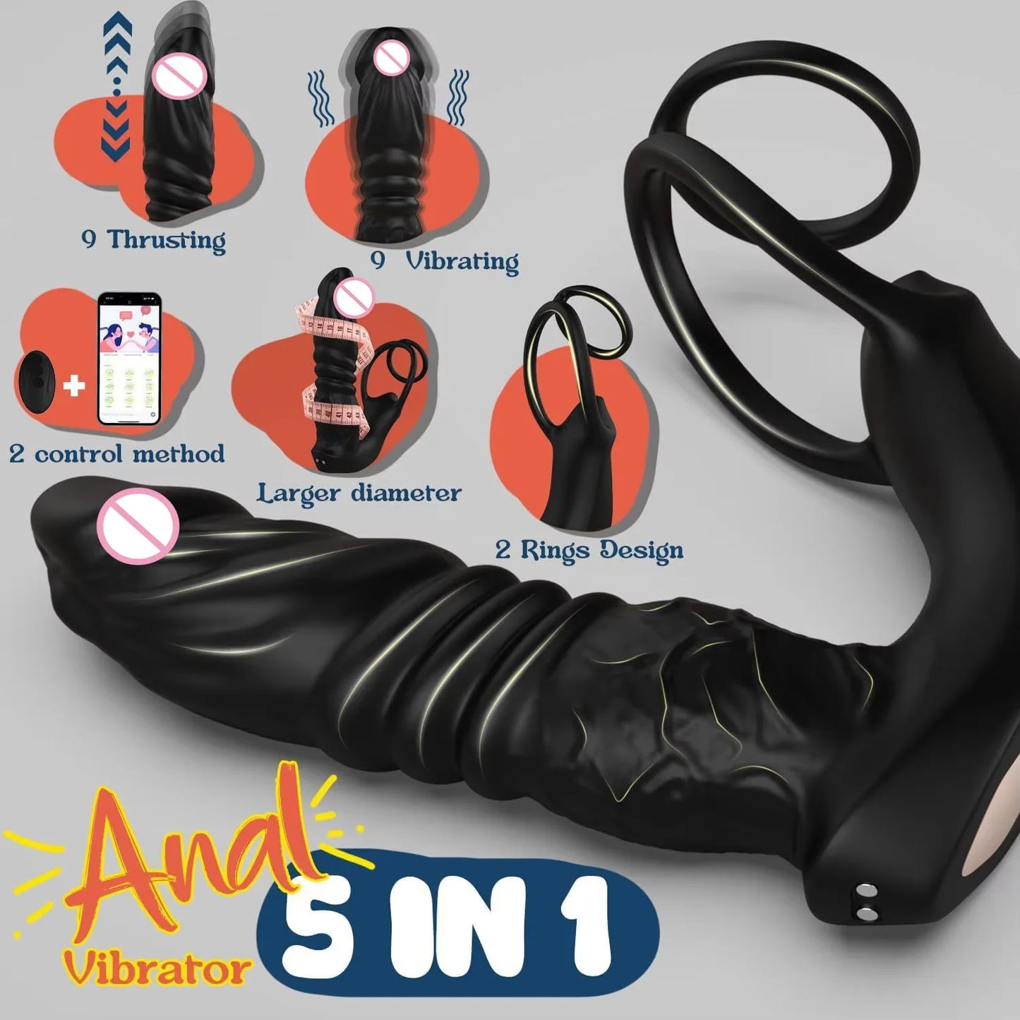 🖤 TitanPulse™ by AfterGlow – 9-Mode Bluetooth Prostate Thrusting Vibrator with Cock Ring & Dual Motors